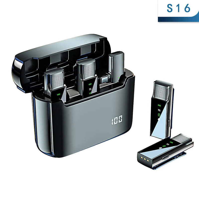 

Wireless Lavalier Microphone LCD Display with Charging Case Mini Radio Microphone Wireless Lapel Mic Noise Reduction for Live