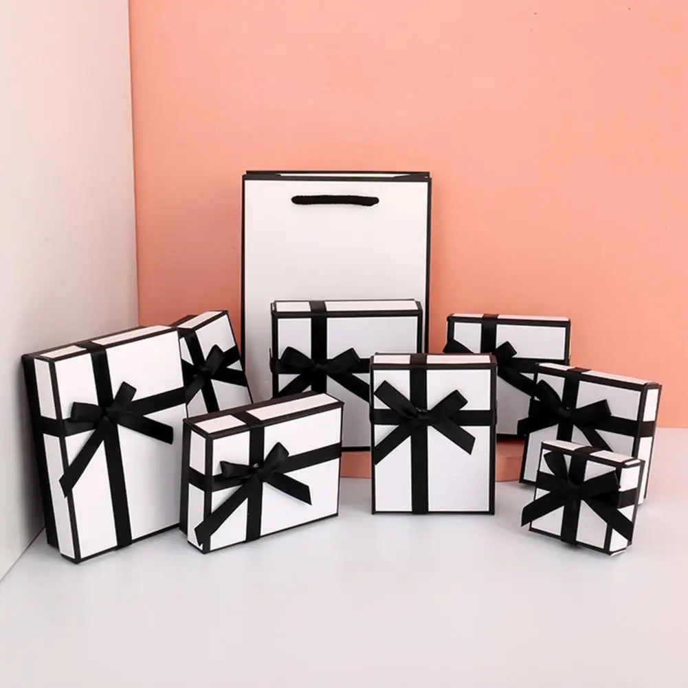 

Jewelry Box Bowknot Design Gift-giving Paper Wedding Party Ring Necklace Earring Packing Case Anniversary Supplies