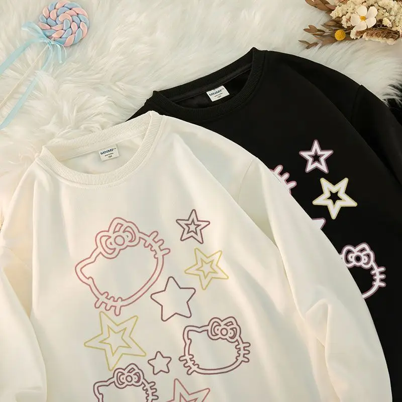 

Anime Sanrio Kawaii Hello Kitty Sweatshirt Cute Cartoon Printing Long-sleeved Sweater Fall Winter Loose Warm Girls Tops Gift