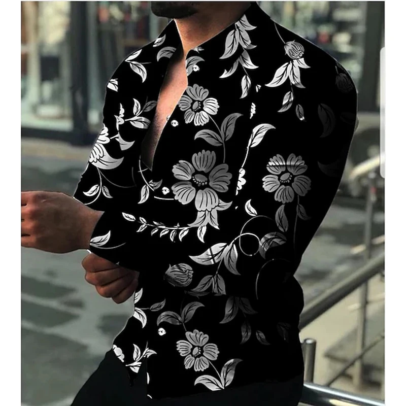 

High Quality Luxury Fashion Men Shirts Oversized Casual Shirt Flowers Print Long Sleeve Tops Men's Clothes Prom Cardigan
