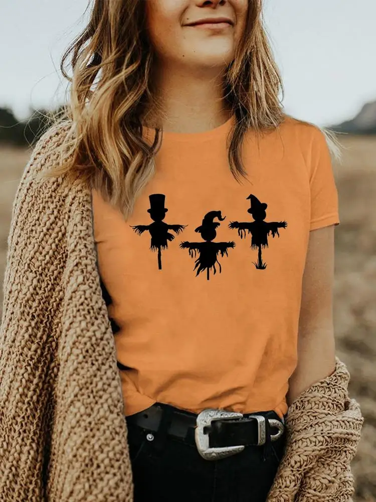 

Autumn T-shirts Trend Happy Halloween Fall T Top Women Tee Print Cartoon Sweet Shirt Female Graphic T-Shirt Fashion Clothing