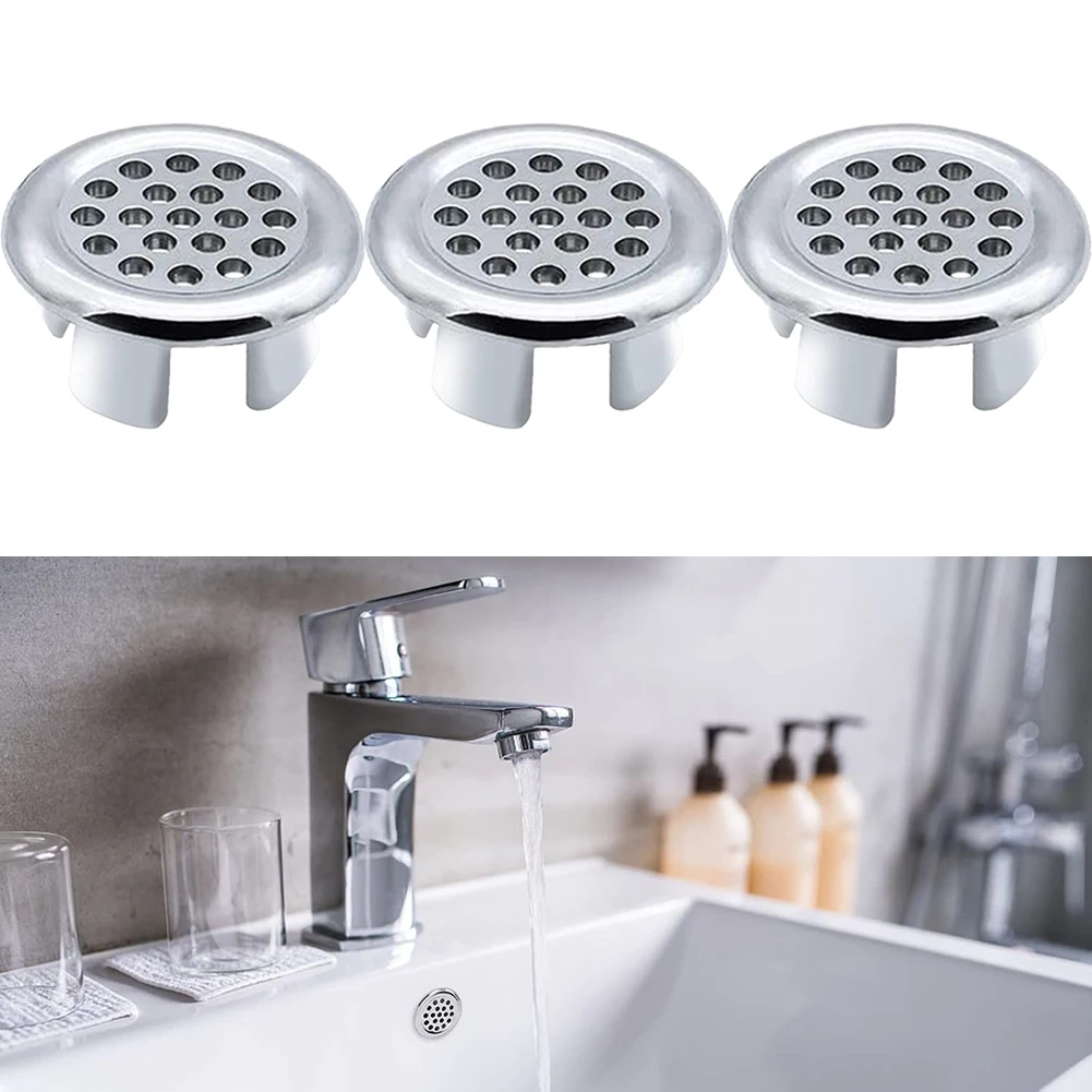 

3Pcs Chrome Sink Round Ring Bathroom Basin Overflow Cover Insert Replacement Hole Cover Cap Bathroom Accessories