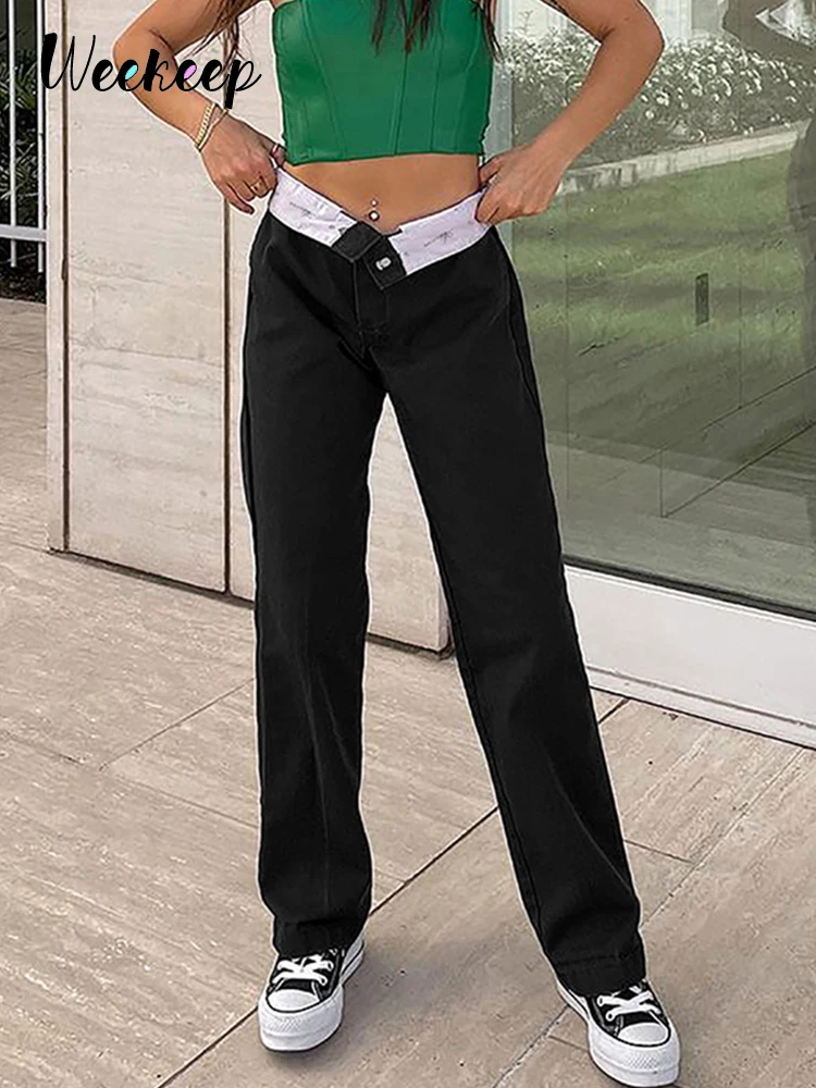 Weekeep-pantalones de chándal de tiro bajo para mujer, ropa de calle femenina de color negro, pantalón de chándal recto de estética y2k, Capris Harajuku, informal, color blanco
