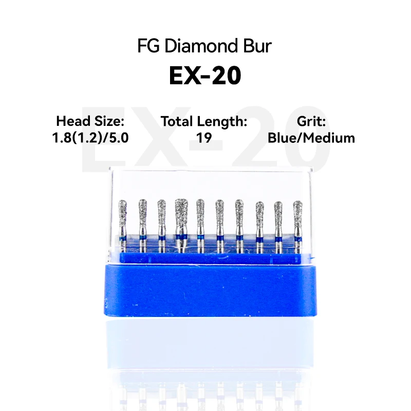 

10pcs Dental Clinic Products EX-20 237-018M Diamond Bur FG High Speed 1.8（1.2）/5.0 19.0 Blue Medium Intra-oral Tools Material