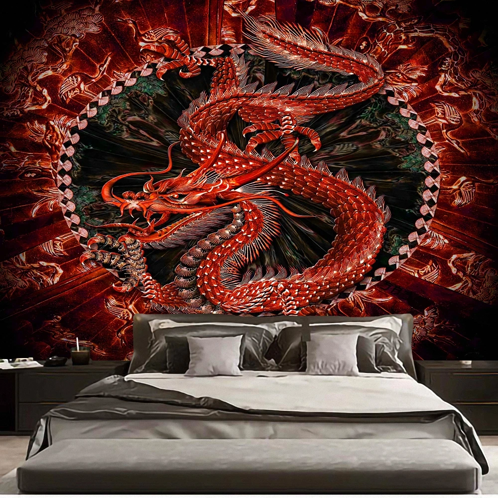 

Psychedelic Dragon Tapestry Wall Art Mandala Wall Hanging Macrame hippie Tapestries Banners Flag for Living Room Home Dorm Decor