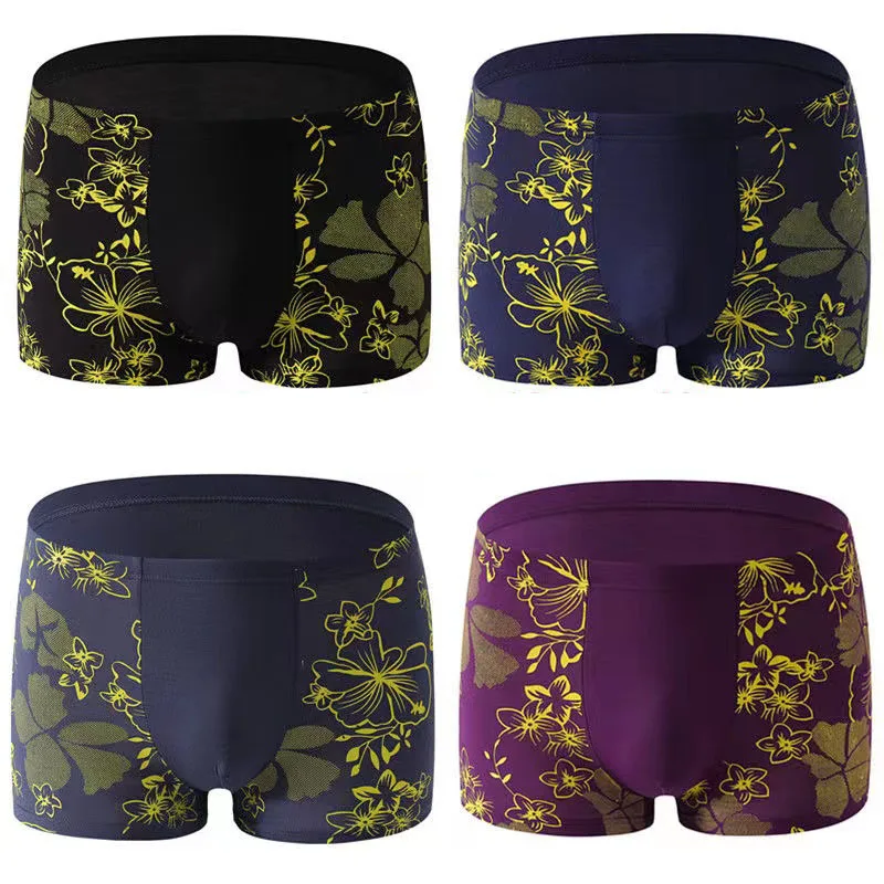 4pcs/lot Cotton Boxer Underwear Men Homme Brand Mens Underpants Male Panties Breathbale Shorts U Convex Pouch Men Printing Boxer