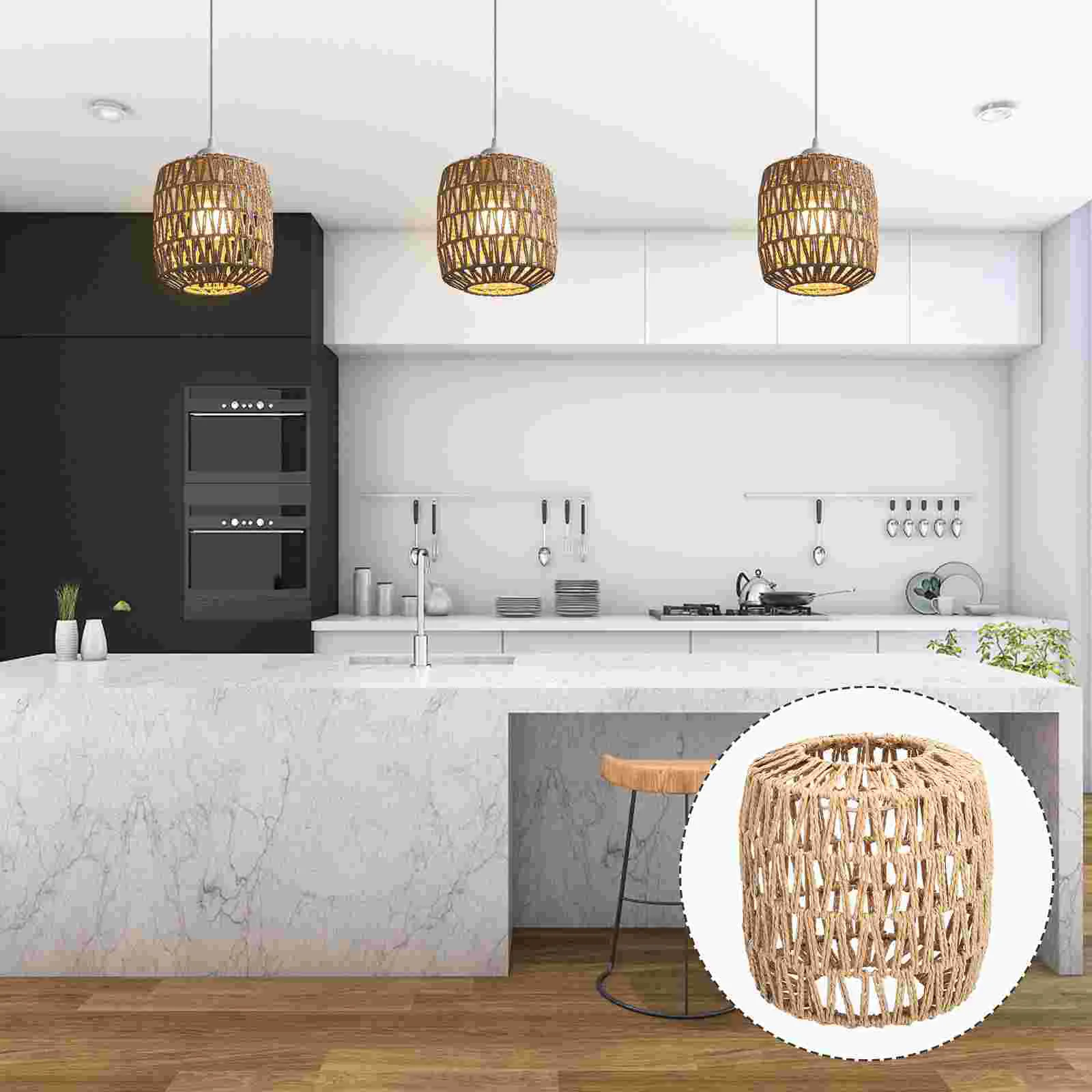 

Lamp Shade Lampshade Cover Woven Rattan Chandelier Pendant Rope Lightretroreplacement Braided Drum Vintage Table Weave Lamtern