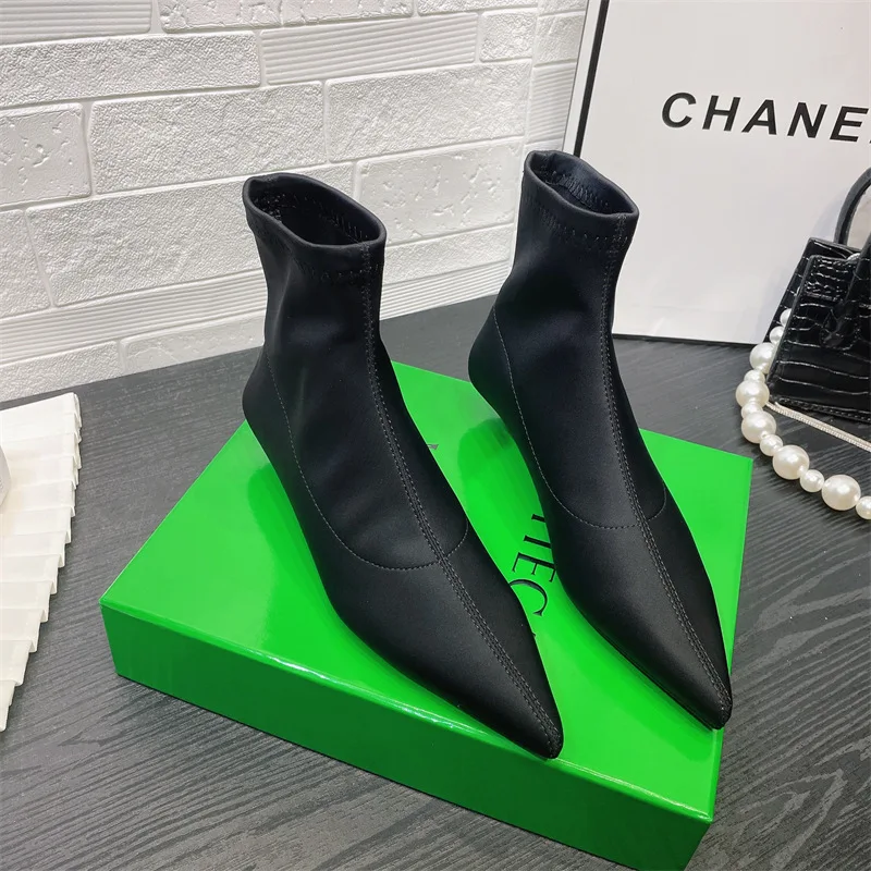 Women Ankle Boots Pointed Toe New Autumn Brand Ladies Zipper Kitten Heels Pumps Female Dress Shoes Slip On Modern