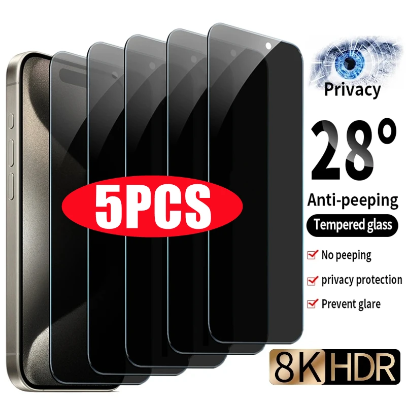 

5Pcs Privacy Screen Protector for iPhone 13 12 11 14 15 Pro Max Mini Anti-spy Tempered Glass for iPhone 15 Plus XR X XS MAX SE