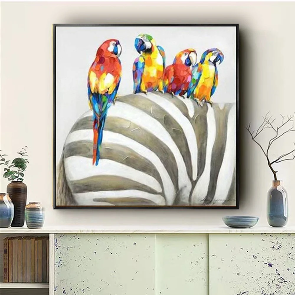

Hand Painted Modern Animal Art Zebra Bird Picture Knife Oil Painting On Canvas Design Wall Art For Home Decor Kid Room Decor