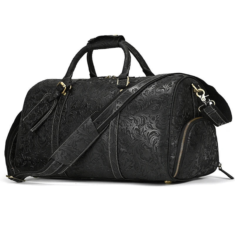 Luufan Fashion Men's Genuine Leather Travel Bag With Shoe Pocket Large Capacity Luggage Duffel Bags Male Weekend Handbag Black