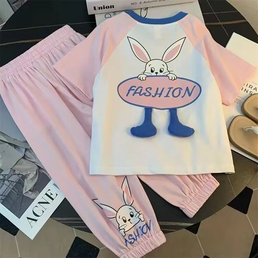 

2023 New Kids Girls Summer Suit Clothing Childrens Korean Loose Casual Set Little Girl Fashion Two Piece Set Kids Outfits