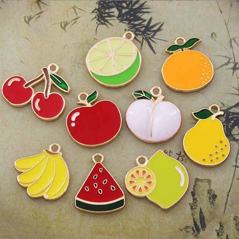 

10PC Cartoon Fruit Apple Peach Cherry Enamel Charms Dripping Oil Earrings Necklace Pendant Diy Jewelry Making Materials