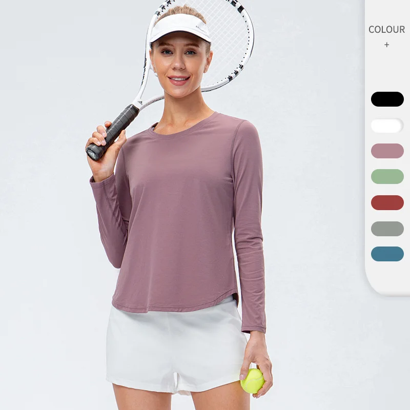

Women's autumn and winter Yoga long sleeve loose leisure quick drying breathable round neck T-shirt fitness clothes top 12526