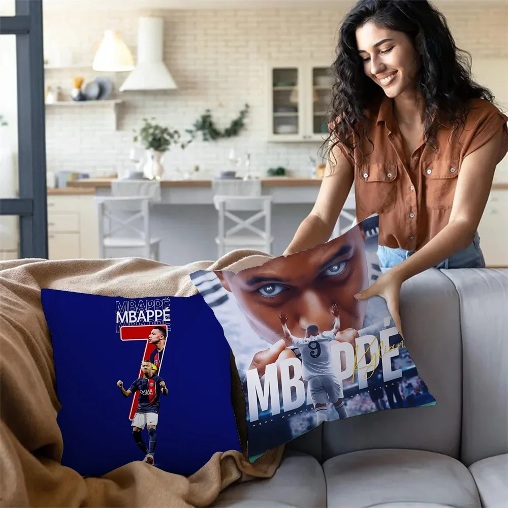 Pillow Covers Cartoon Football For K-Kylians Sofa Decorative Home Double-sided Printing Short Plush Cute M-Mbappes Cushion Cover