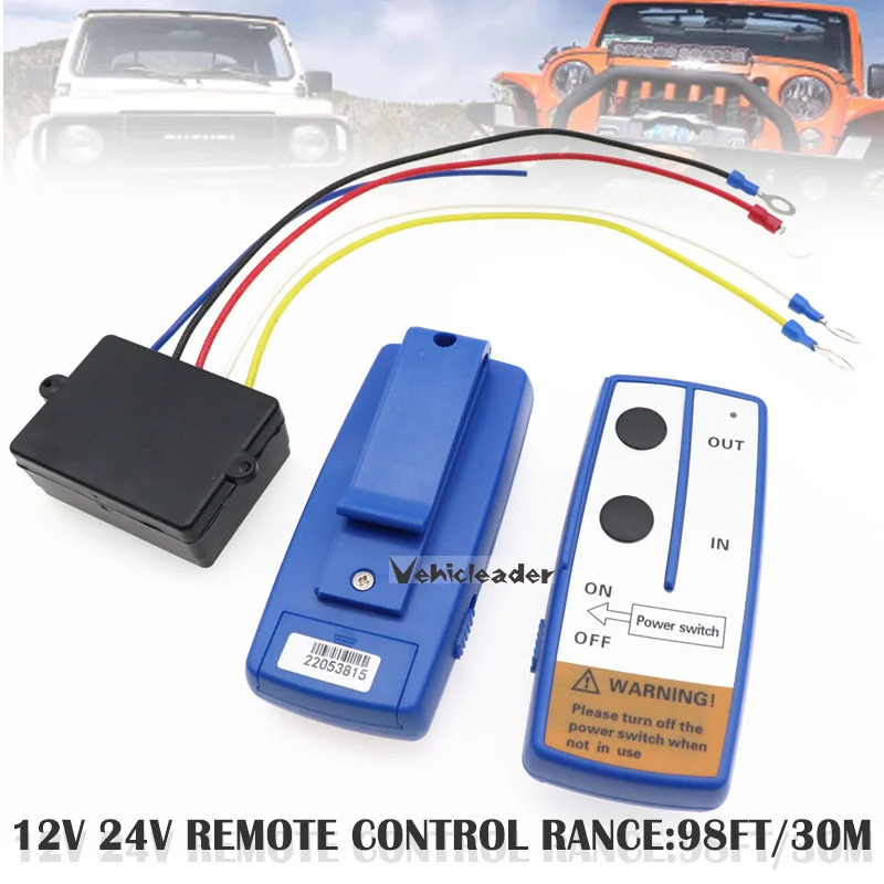 

12V 24V 98Feet Universal Car Wireless Winch Electric Remote Control With Twin Manual Matched Transmitter Set Trailer Truck ATV