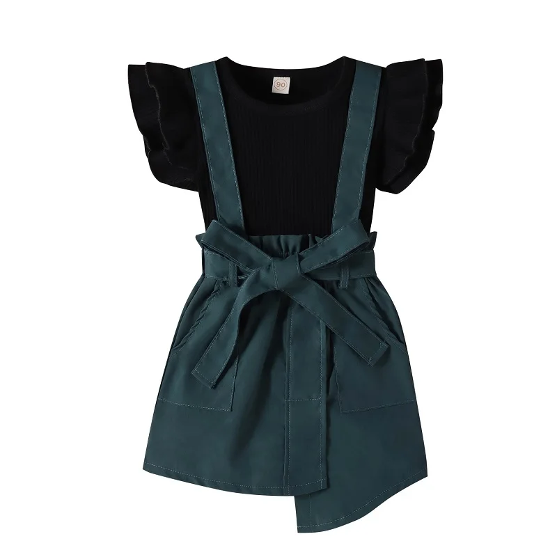 

Новинка летающий рукав ассиметричная юбка на подтяжках комплект из двух предметов Лето 2022 юбка на подтяжках для девочек 2-6 лет с застежкой н...