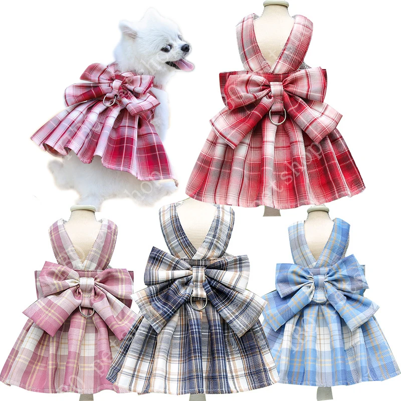 

Bow Dog Collar Skirt Cute Pet Harness with Breast Strap Traction Rope Cat Dogs Clothes Harness Vest Princess Tutu Dress Skirt