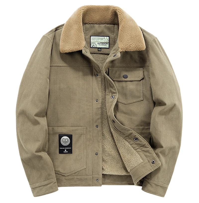 

New Winter Bomber Jacket Men Warm Fleece Retro Corduroy Coats Fur Collar Autumn Casual Streetwear Windproof Parkas Men Clothing
