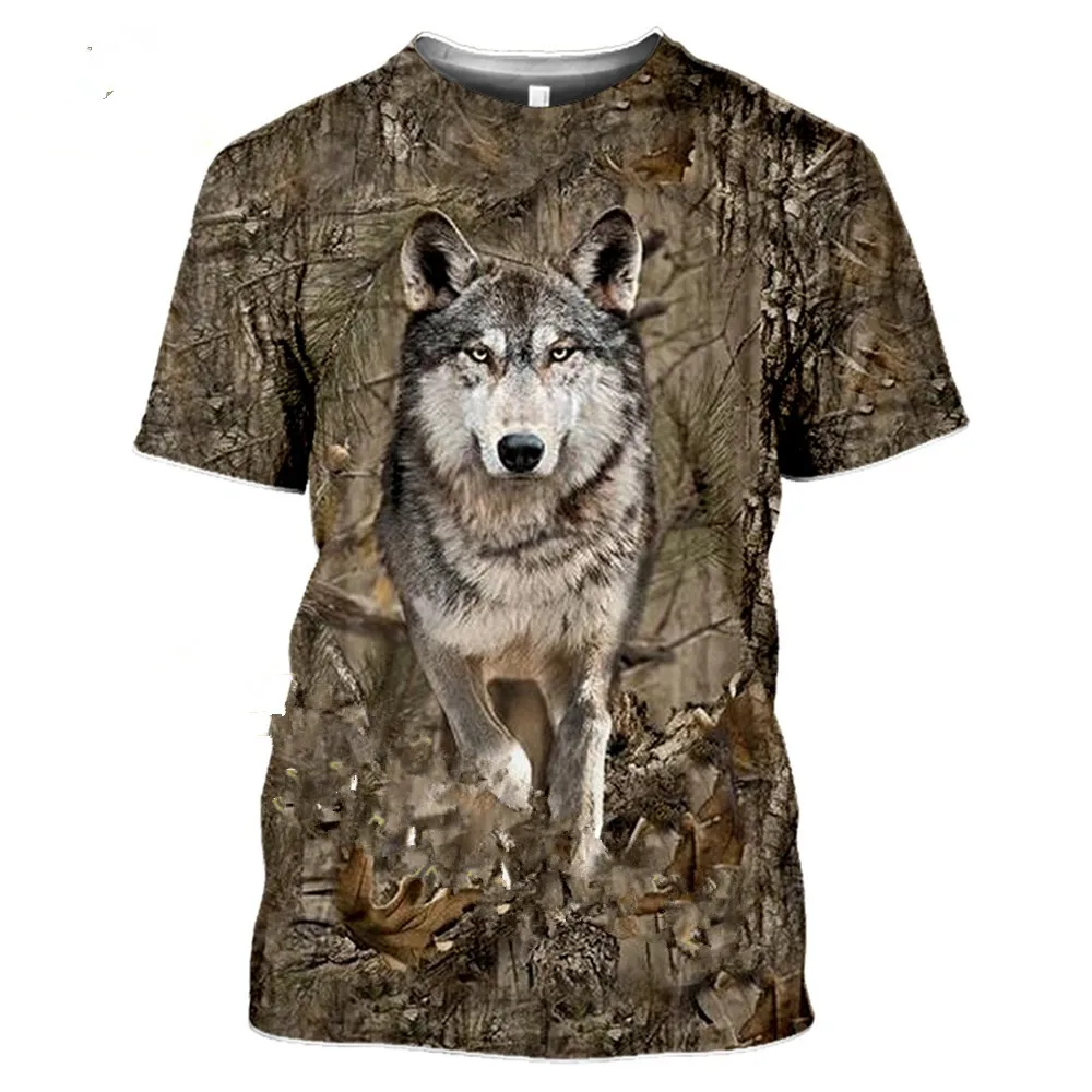 

Camo 3D T Shirts Men Women Hunting Animals Wolf Print Short Sleeve Shirts Street Fashion Tops