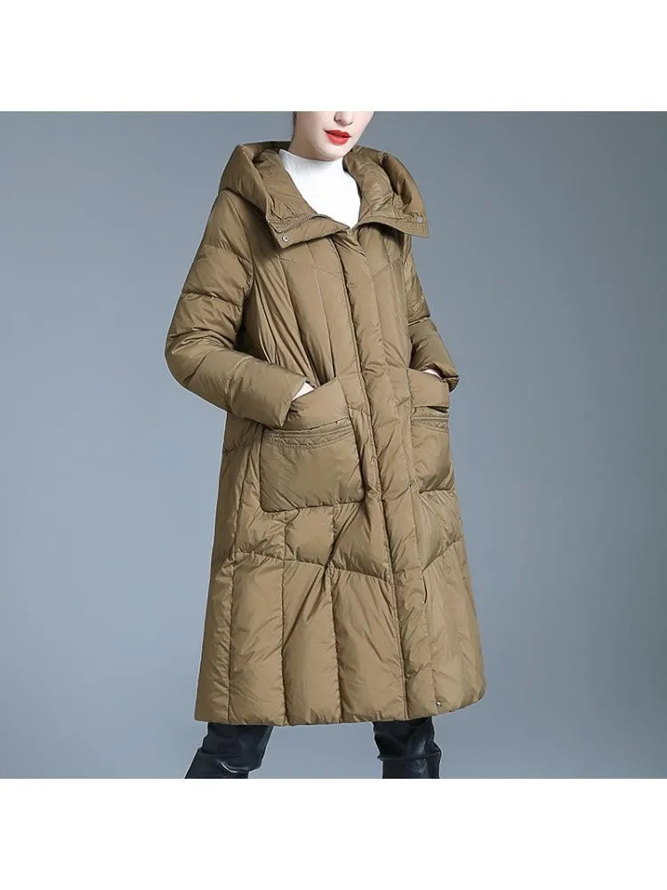 Europe Fashion Long Hooded Thicked 90 White Duck Down Coats Women's 2022 Winter New Loose Warmer Bread Cloth Jackets