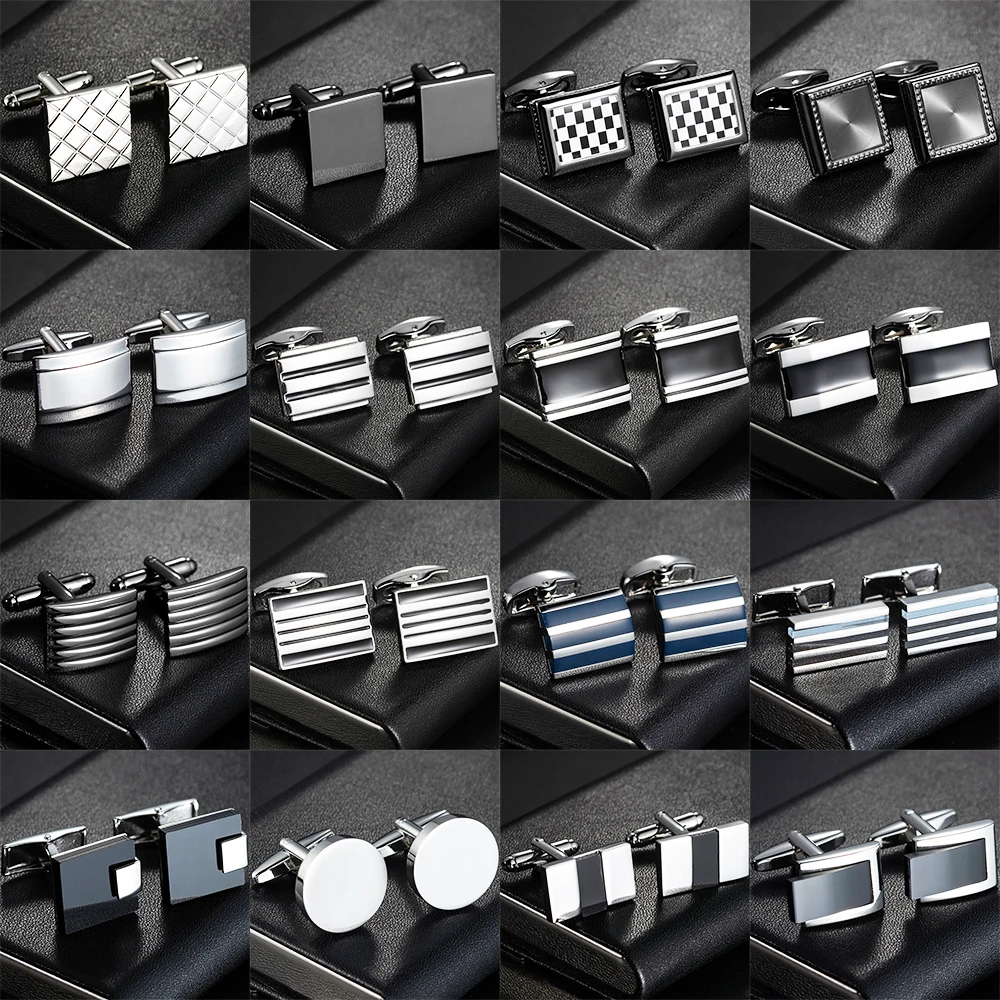 

Classic High Quality Enamel Square Stripes Silvery Black Blue Cufflinks For Men's French Shirts Cufflink Punk Rock Jewelry Gift