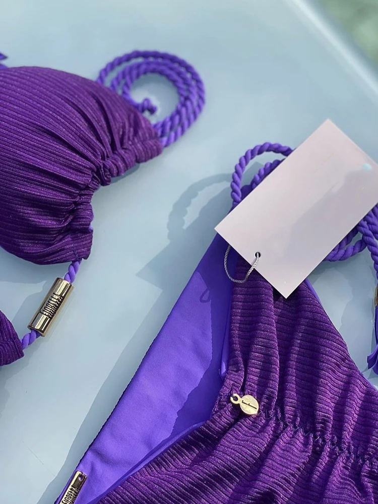 

Sexy Swimsuit Specia Woven Rope Swimwear Women Solid Brazilian Bikini Set Triangle Beachwear Two Pieces Bathing Suit