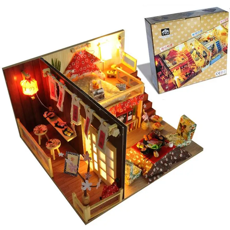 

Dollhouse Kit Wooden DIY House Kit With Dust Cover House Puzzle Kit 3D House Jigsaw Model Cottage By Hand Japanese Style