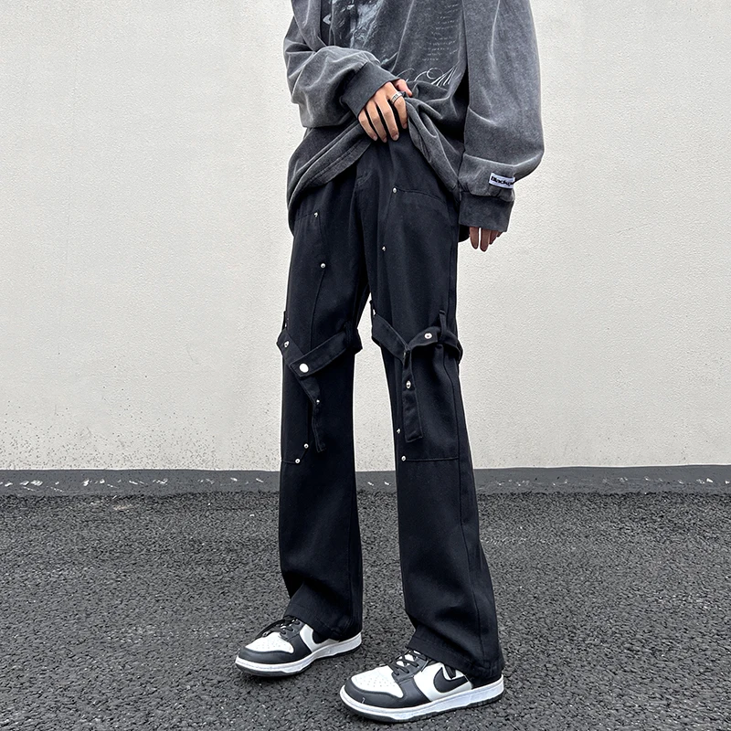 

Black Casual Jean Pants Men Autumn New High Street Loose Denim Pant Straight Men Hip Hop Wide-leg Korean Fashion Trousers