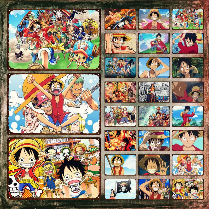 

Цельный металлический знак, знаменитые японские манга, жестяные знаки, капитан Луффи, табличка из мультфильма для украшения детской комнат...