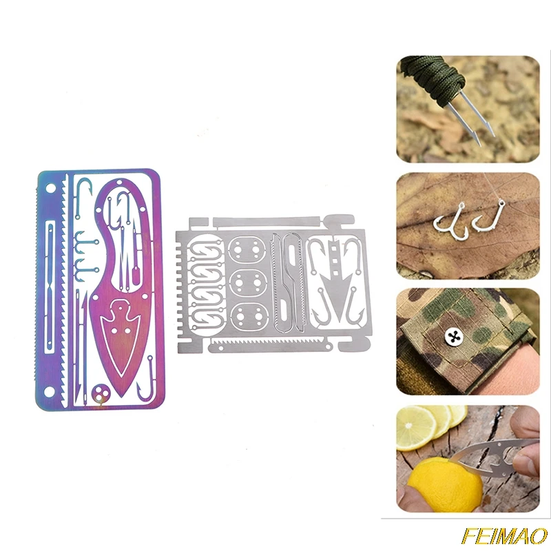 

1 Pc Fishing Gear Hook Card 17 In 1 Outdoor EDC Tools Outdoor Camping Equipment Emergency Supplies Multifunctional Survival Tool