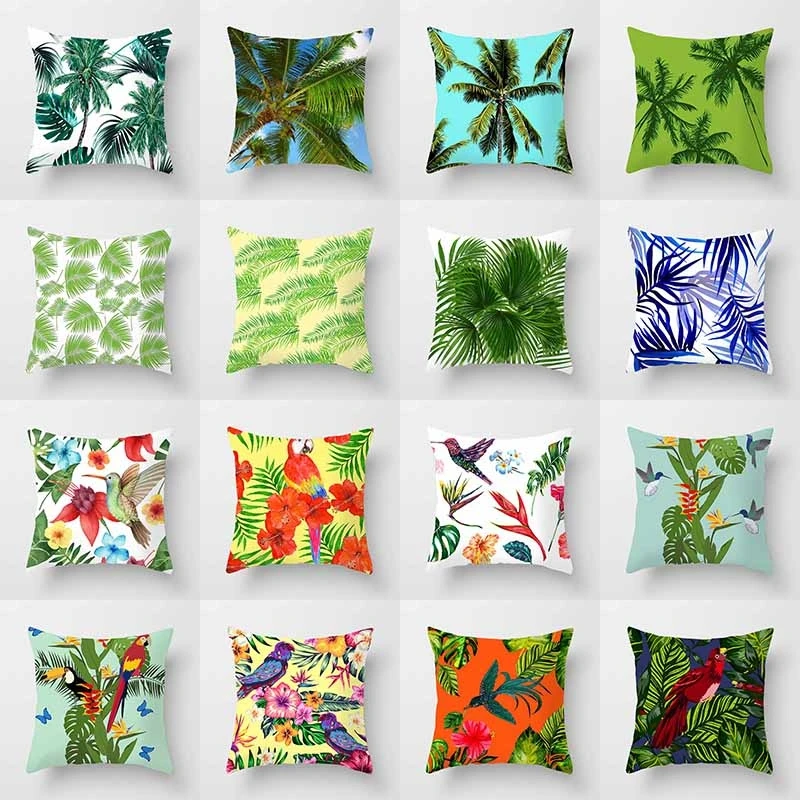 

Tropical Palm Tree Parrot Bird of Paradise Hibiscus Print Pillowcase Home Decor Car Seat