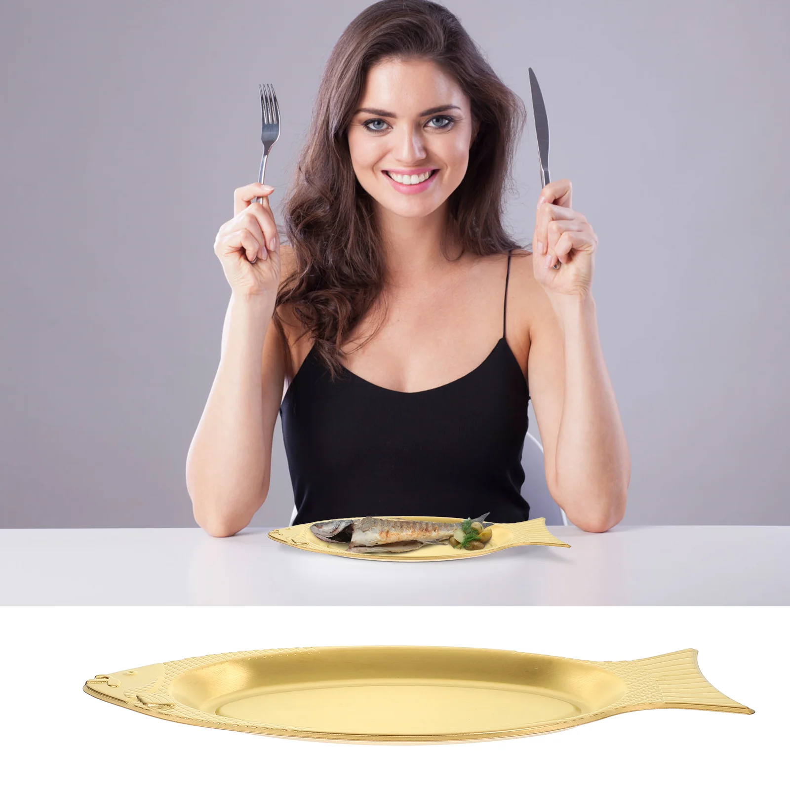 

Stainless Steel Serving Utensils Fish- Shaped Plate Dish Dishes Fruit Tray Platter Dinnerware Snack Non-magnetic