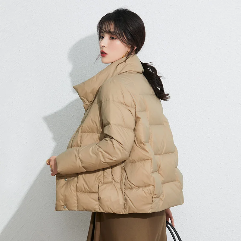 Autumn and Winter Korean style down jacket women's short white duck down warm winter coat loose simple bread jacket