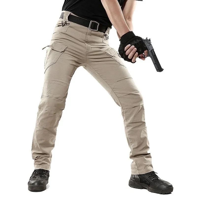 

Брюки-карго IX9 мужские тактические, армейские штаны в стиле милитари, армейские повседневные Стрейчевые штаны с множеством карманов, 97% хлопок