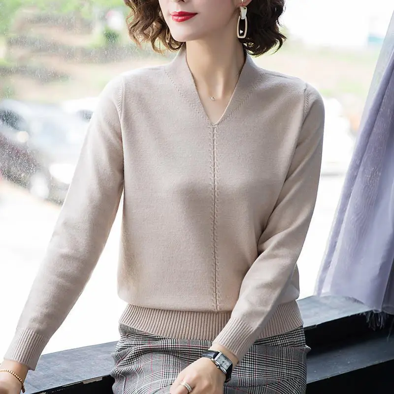 

Basic Daily Autumn Winter Multiple Colors V-Neck Knitting Sweaters Thick Bright Colour Long Sleeve Loose Overlapping Pullovers