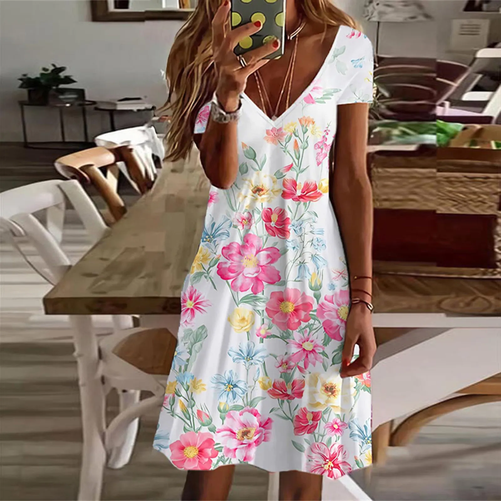 

Платье женское в стиле бохо, повседневный пляжный свободный сарафан в богемном стиле, с цветочным принтом и коротким рукавом, элегантный на...