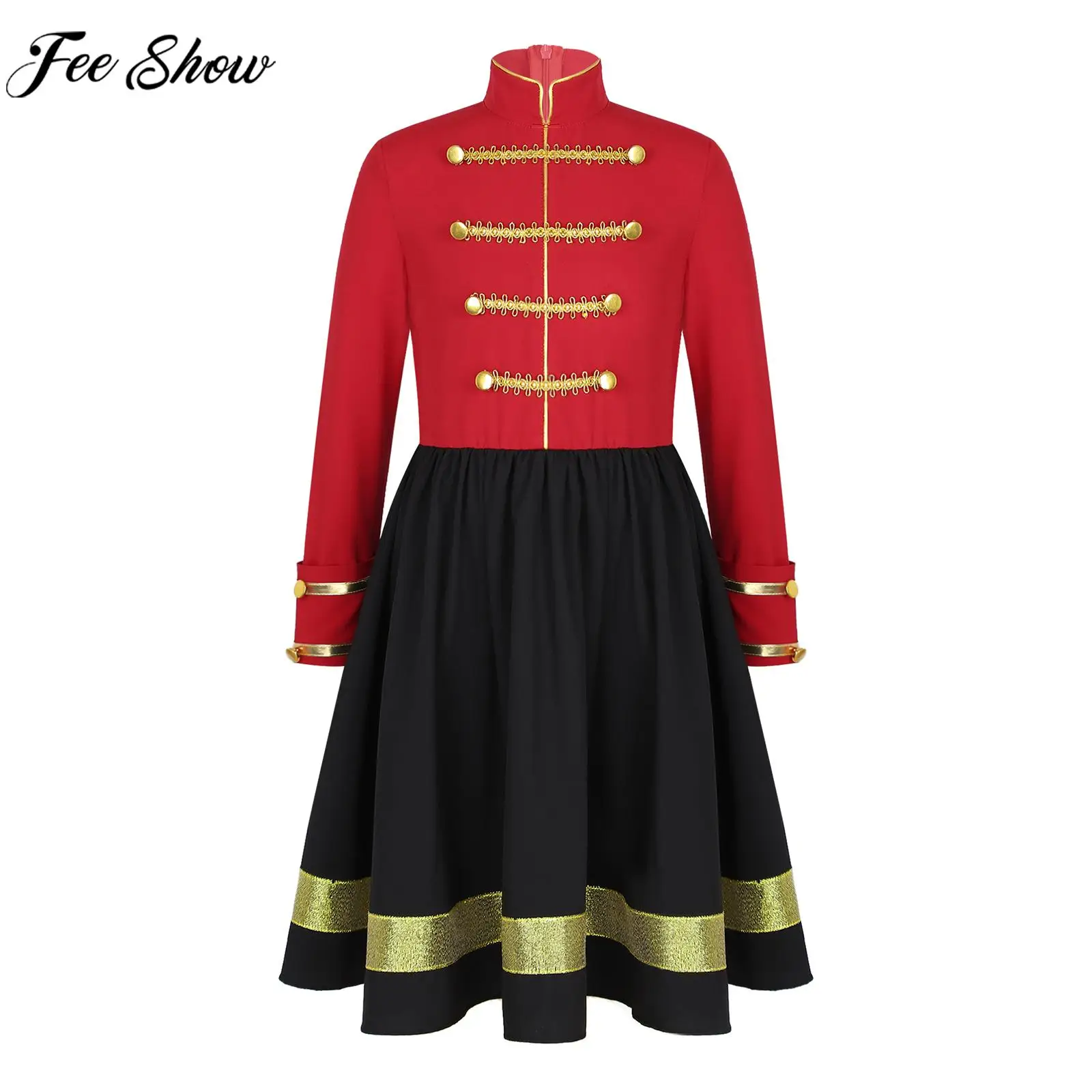 

Kids Cosplay Dress Girls Halloween Theme Party Circus Roleplay Clothes Long Sleeve Stand Collar Button Decor Dresses Dancewear