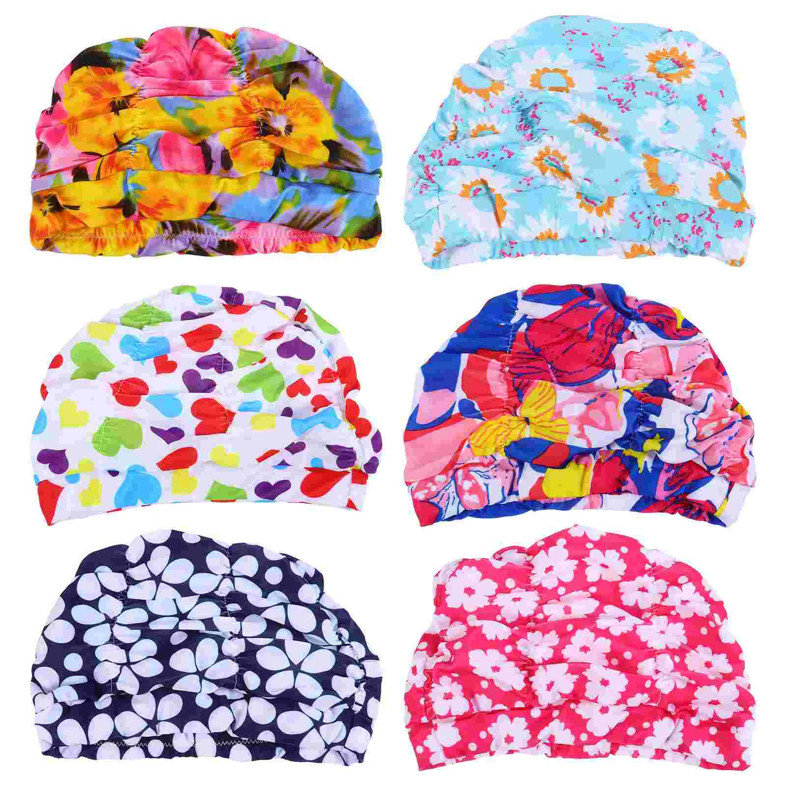 

6pcs Pleated Swimming Caps Adults Fashionable Swimming Hats (Random Pattern)