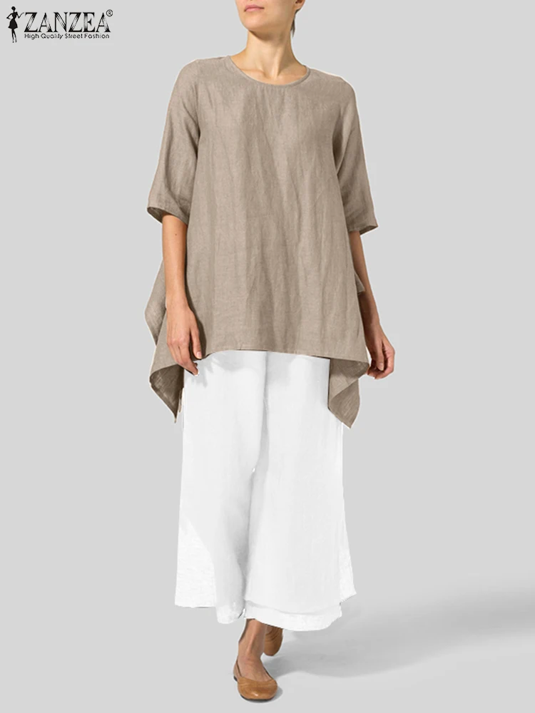 

ZANZEA Fashion Casual Half Sleeve Blouse Wide Leg Trousers Suits 2022 Summer Pant Sets Women's Tracksuit Loose Matching Set 2PCS