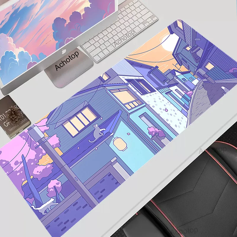 

Purple Cat Mouse Mat Laptops Mat Anime City Night Mouse Pad Kawaii Gaming Accessories Setup Xxl Mousepad Gamer Computer Carpet