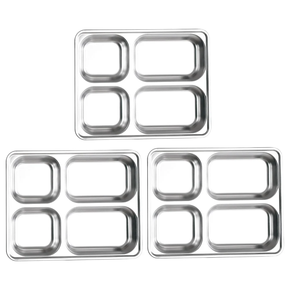 

Plates Dividedplate Tray Stainless Steel Control Compartment Trays Lunch Dishes Camping Dinner Rectangular Cafeteria Picky