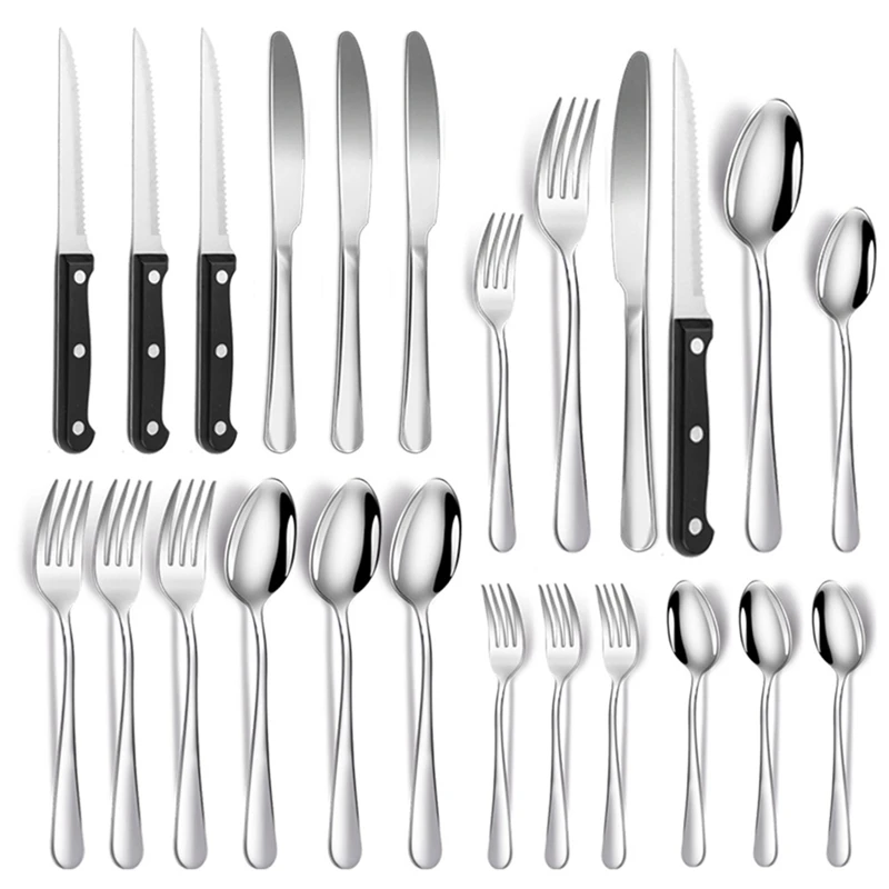 

Silverware Set Stain Finish Kitchen Utensil Tableware Set,Spoons Forks Knives For Home Hotel
