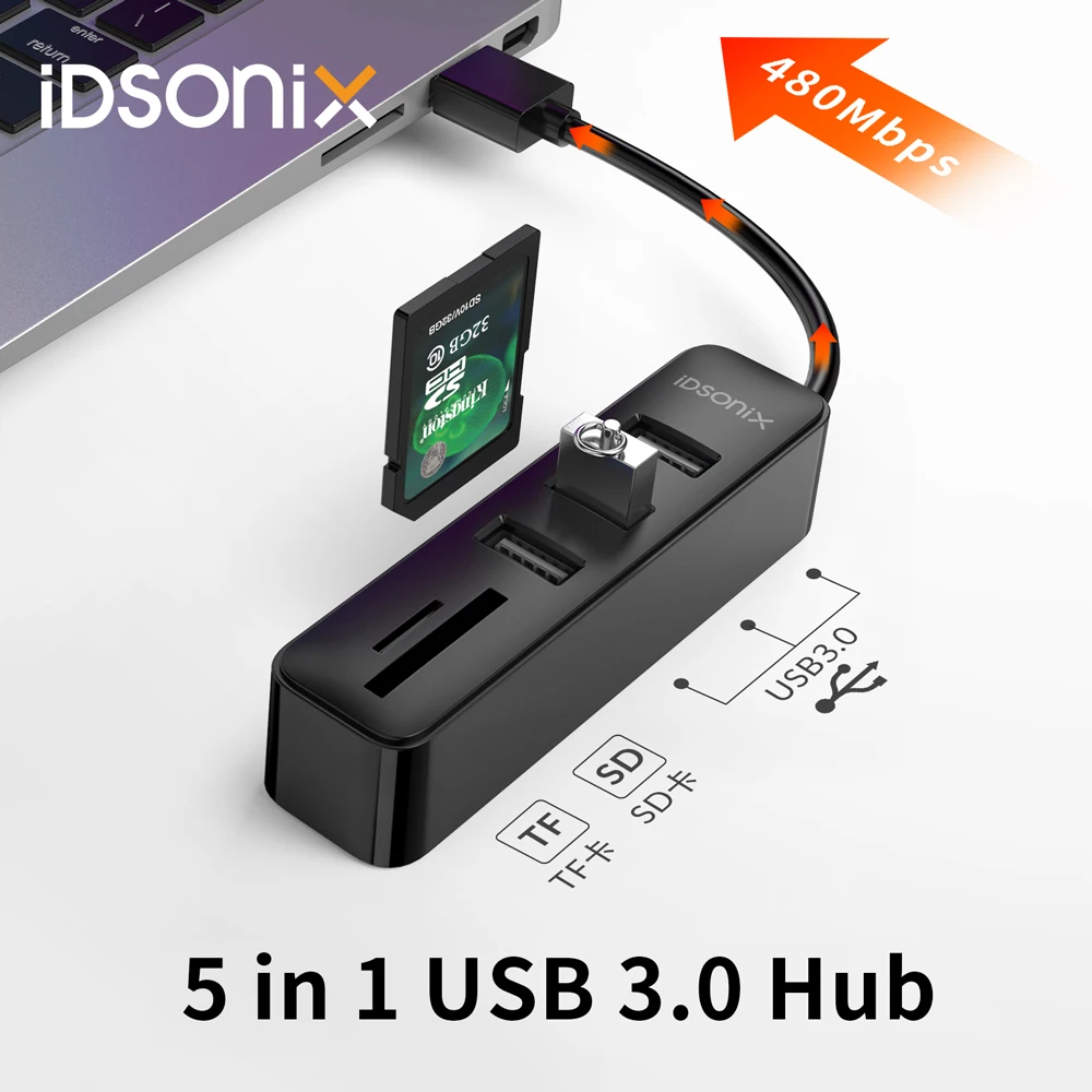

USB-разветвитель iDsonix 5 в 1 со слотом для карт TF и SD, 5 Гбит/с