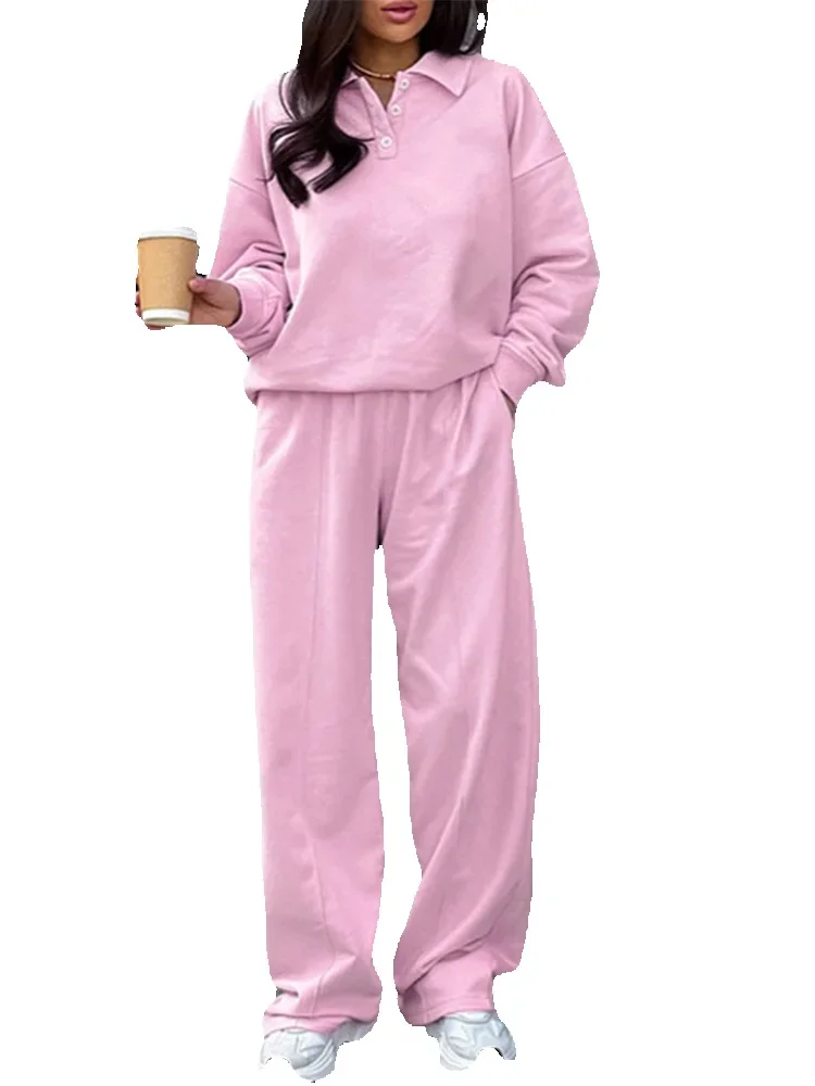 Плюшевые толстовки с лацканами прямые брюки женские повседневные свободные