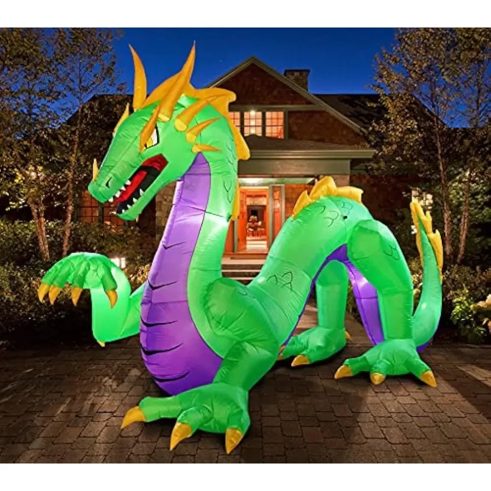 

Надувной дракон на Хэллоуин inslife, 14 футов в длину, надувной зеленый дракон со светодиодной подсветкой для Хэллоуина, наружное украшение