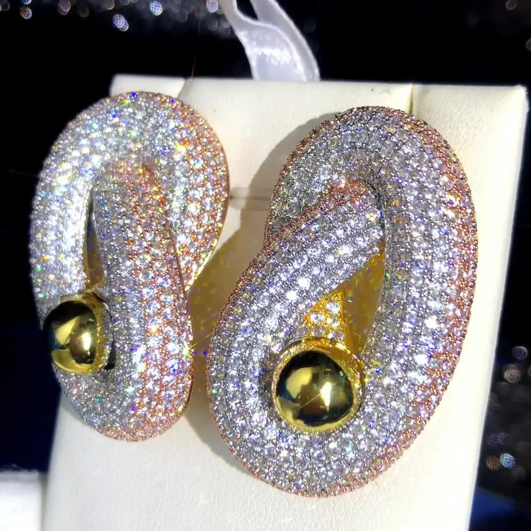 

Missvikki Роскошные вращающиеся витые большие блестящие серьги с полным кубическим цирконием для женщин Свадебные модные серьги бижутерия высокого качества