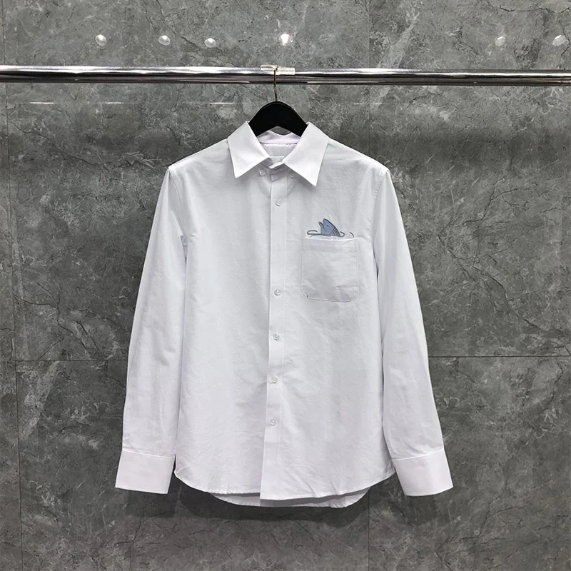 

THOM TB Shirt Spring Autunm Fashion Brand Men's Shirt Oxford Cotton Brocade Carp Embroidery Shirt Custom Wholesale TB Shirt