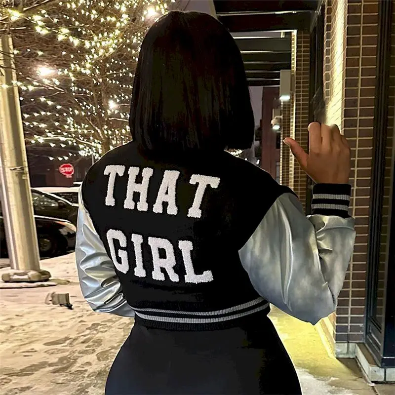 

Модная Лоскутная облегающая куртка с вышивкой, бейсбольная одежда, пальто, женская осенняя уличная одежда 2023, укороченные куртки для женщин, Y2k Топы