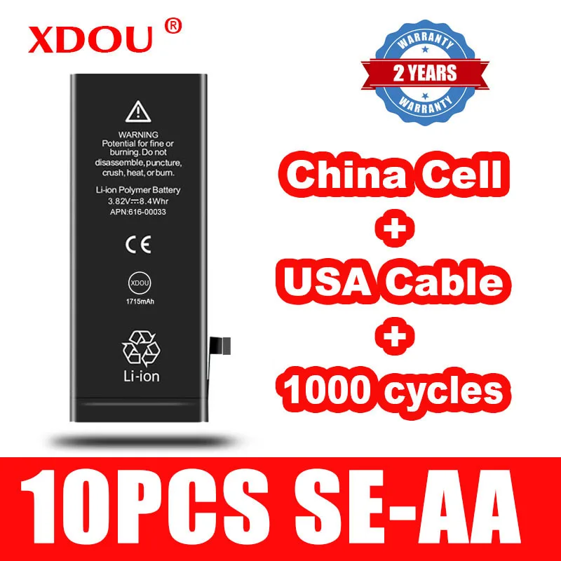 

10pcs Battery For IPhone 5SE SE 1624mAh Repair Replaced 100% Cobalt China Cell USA Cable 1000 Cycles For Apple IphoneSE AADIAN
